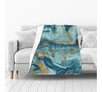 BWWHCCTI Azurite Teal and Foil Gold Oil Marble Pattern Printed Thickened Blanket 40x50 inch Cute Warm Small Flannel Throw Blankets for Bed Couch Sofa Office