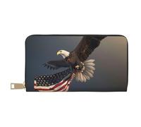 BWWHCCTI Bald Eagle Flying with US Flag Printed Long Wallet for Women Men - PU Leather Wallets Card Holder with Zip Coin Pocket