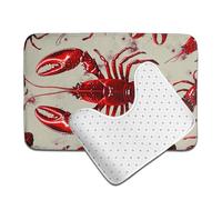 BWWHCCTI Bathroom Rug Sets with Red Lobster Printing, Cute Non Slip Absorbent Bath Mat 2 Piece, Bath Rugs and U-Shaped Toilet Rug