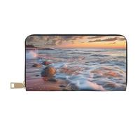 BWWHCCTI Beach Maui Hawaii Sunset Sea Waves Clouds Printed Long Wallet for Women Men - PU Leather Wallets Card Holder with Zip Coin Pocket