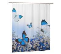 BWWHCCTI Blue Butterfly Printed Shower Curtain With 12 Plastic Hooks Opaque Quick Drying Waterproof Shower Curtains Sets For Bathroom 152x183 Cm