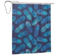 BWWHCCTI Blue pineapple Printed Shower Curtain With 12 Iron Hooks Opaque Quick Drying Waterproof Shower Curtains Sets For Bathroom 152x183 Cm