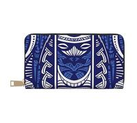 BWWHCCTI Blue Polynesian Maori Tribal Pattern Printed Long Wallet for Women Men - PU Leather Wallets Card Holder with Zip Coin Pocket