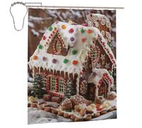 BWWHCCTI Christmas Gingerbread Like Village House Printed Shower Curtain With 12 Iron Hooks Opaque Quick Drying Waterproof Shower Curtains Sets For Bathroom 152x183 Cm