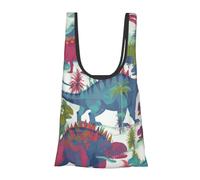 BWWHCCTI Colorful Dinosaurs Printed Shoulder Shopping Bag for Women, Foldable Tote Bag Waterproof Shopper Bags for College School Work Travel Shopping