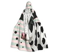 BWWHCCTI Cute Cow Polka Dot Printed Hooded Cloak for Unisex Adults Halloween Cosplay Costumes Long Hooded Robe Cloak