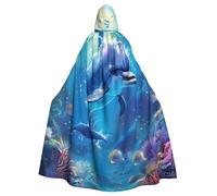 BWWHCCTI cute Dolphin Printed Hooded Cloak for Unisex Adults Halloween Cosplay Costumes Long Hooded Robe Cloak