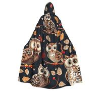 BWWHCCTI Cute Owls Printed Hooded Cloak for Unisex Adults Halloween Cosplay Costumes Long Hooded Robe Cloak