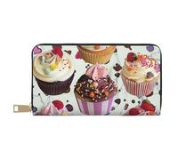 BWWHCCTI Delicious Cupcakes Printed Long Wallet for Women Men - PU Leather Wallets Card Holder with Zip Coin Pocket
