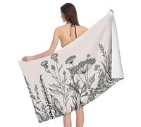 BWWHCCTI Floral Herbs Botanical Engraving Printed Microfiber Quick Dry Bath Towel, Soft Beach Towels for Travel,Camping,Gym,Beach,Swimming,Yoga, 130x80 CM