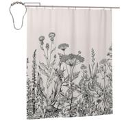 BWWHCCTI Floral Herbs Botanical Engraving Printed Shower Curtain With 12 Iron Hooks Opaque Quick Drying Waterproof Shower Curtains Sets For Bathroom 152x183 Cm