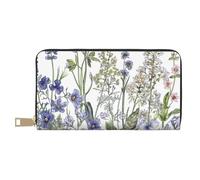BWWHCCTI Flowering Herbs and Herbaceous Plants Printed Long Wallet for Women Men - PU Leather Wallets Card Holder with Zip Coin Pocket