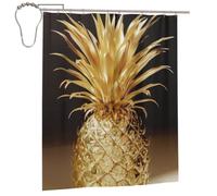 BWWHCCTI Gold Pineapple Printed Shower Curtain With 12 Iron Hooks Opaque Quick Drying Waterproof Shower Curtains Sets For Bathroom 152x183 Cm