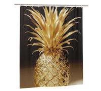 BWWHCCTI Gold Pineapple Printed Shower Curtain With 12 Plastic Hooks Opaque Quick Drying Waterproof Shower Curtains Sets For Bathroom 152x183 Cm
