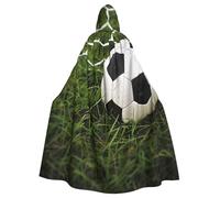BWWHCCTI Green grass soccer Printed Hooded Cloak for Unisex Adults Halloween Cosplay Costumes Long Hooded Robe Cloak
