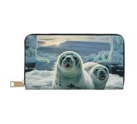 BWWHCCTI Harp Seal Painting Wallpaper Printed Long Wallet for Women Men - PU Leather Wallets Card Holder with Zip Coin Pocket