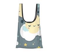 BWWHCCTI Moon Cloud Star Printed Shoulder Shopping Bag for Women, Foldable Tote Bag Waterproof Shopper Bags for College School Work Travel Shopping