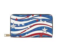 BWWHCCTI Patriotic Stars Strips Independence Day Printed Long Wallet for Women Men - PU Leather Wallets Card Holder with Zip Coin Pocket