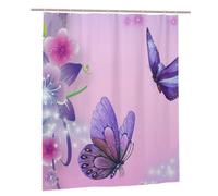 BWWHCCTI Pink Butterfly Printed Shower Curtain With 12 Plastic Hooks Opaque Quick Drying Waterproof Shower Curtains Sets For Bathroom 152x183 Cm
