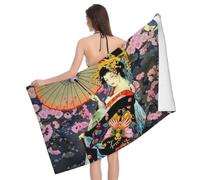 BWWHCCTI Retro Japanese Geisha Printed Microfiber Quick Dry Bath Towel, Soft Beach Towels for Travel,Camping,Gym,Beach,Swimming,Yoga, 130x80 CM
