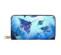BWWHCCTI Sea Animals Stingrays Printed Long Wallet for Women Men - PU Leather Wallets Card Holder with Zip Coin Pocket