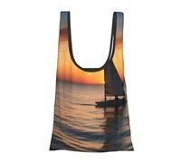 BWWHCCTI Sunset Beach Sailboat Printed Shoulder Shopping Bag for Women, Foldable Tote Bag Waterproof Shopper Bags for College School Work Travel Shopping
