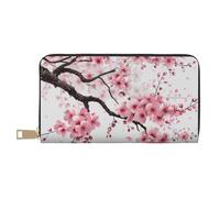 BWWHCCTI Tempting Cherry Blossoms art Printed Long Wallet for Women Men - PU Leather Wallets Card Holder with Zip Coin Pocket