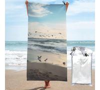 BWWHCCTI The Beach with Sea Birds Printed Microfiber Quick Dry Beach Towel 80x160 CM, Fast Drying Bath Towels with Bags for Travel,Camping,Gym,Beach,Swimming,Yoga