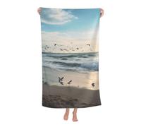BWWHCCTI The Beach with Sea Birds Printed Quick Dry Bath Towel, Soft Microfiber Towels Fast Drying Beach Towels for Travel,Camping,Gym,Swimming,Yoga