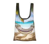 BWWHCCTI Tropical Beach Hammock Printed Shoulder Shopping Bag for Women, Foldable Tote Bag Waterproof Shopper Bags for College School Work Travel Shopping