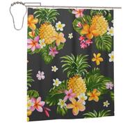 BWWHCCTI Tropical Pineapple Hawaiian Printed Shower Curtain With 12 Iron Hooks Opaque Quick Drying Waterproof Shower Curtains Sets For Bathroom 152x183 Cm