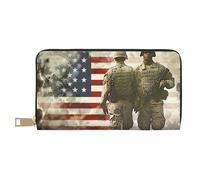 BWWHCCTI US Military Soldiers Patriotic Memorial Day Printed Long Wallet for Women Men - PU Leather Wallets Card Holder with Zip Coin Pocket