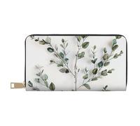 BWWHCCTI White Natural Greenery Twig Printed Long Wallet for Women Men - PU Leather Wallets Card Holder with Zip Coin Pocket