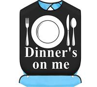 BWWKTOP Dinner's On Me Adult Bibs With Crumb Catcher Gag Pranks Bib Gift Adjustable Dining Clothing Protectors For Adults (Dinner's On)