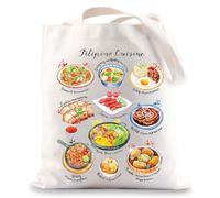 BWWKTOP Filipino Cuisine Tote Bag Philippines Travel Gifts Philippines Culture Shoulder Bag Filipino Vacation Gift, Filipino Cuisine, L