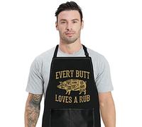 BWWKTOP Funny Pig Pork BBQ Grilling Apron With Pockets Pig Meat Smoker Pork Lover Gifts Every Butt Loves A Rub Apron, Loves a Rub, Big