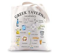 BWWKTOP Greek Taverna Canvas Tote Bag - Greece Trip Gifts & Travel Shoulder Bag, Greek Taverna, L, Fit