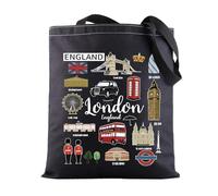 BWWKTOP London Canvas Tote Bag, 14.56 x 12.59 inches, Black, Women's, Adult, Gift Shopper