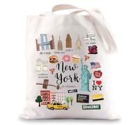 BWWKTOP New York Canvas Tote Bag - New York Souvenir Gift & Grocery Bag - Travel Gifts - 14.56 x 12.59 x 11.81 inches