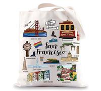 BWWKTOP San Francisco Canvas Tote Bag - San Francisco Souvenirs Gift - Shoulder & Grocery Bag, San Francisco, 14" x 12" 0.47"