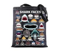 BWWKTOP Shark Face Canvas Tote Bag - Shark Lovers Gift, Reusable Grocery Bags, Bl, L, Fit