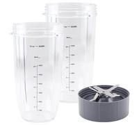 BWZJS 2 Pack 32 oz Colossal Cup and Extractor Blade Compatible with for 600W 900W Blenders NB-101B NB-101S NB-201 Blender Blade Replacement Lid