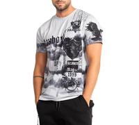BX07 Men's Vintage Washed Skully Print Crew Neck Short Sleeve T-Shirt Great Gift Idea, Light grey, XXL