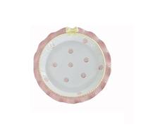 Bx9rE7tK3g Dessert Plates Cartoon Pink Ceramic Dinner Plate with Bow Home Fruit Oatmeal Yogurt High Temperature Resistant Deep Dish Kitchen Tableware Dinnerware(Pink)