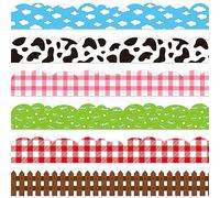 BXawi 84Pcs Farm Bulletin Board Border Colorful Farm Animals Cow Print Plaid Scalloped Borders Trim Back to School Classroom Chalkboard Decor for Elementary Kindergarten Preschool Farm Party Supplies
