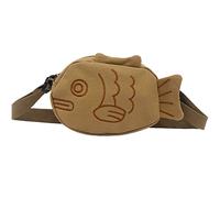 BXCNCKD Cute cartoon fish canvas messenger bag embroidered girl messenger bag, Brown