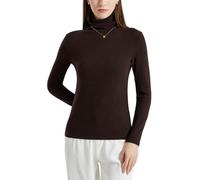 BXCZEDW Cashmere Jumper Women, Merino Wool Cowl Neck Jumpers for Women UK Ladies Slim Fit Stretch Polo Neck Jumpers (Coffee,S)