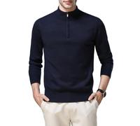 BXCZEDW Men's Cashmere Jumpers Mens Quarter Zip Knitted Jumper, Mock Neck Regular Fit Lightweight Merino Wool Jumper (Navy,XXL)