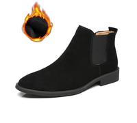 BXCZEDW Mens Chelsea Boots Leather Suede Elastic Slip on Ankle Boots Plush Lining Comfortable Warm Cowhide Desert Boot (1-Black Plush,44 EU)