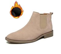 BXCZEDW Mens Chelsea Boots Leather Suede Elastic Slip on Ankle Boots Plush Lining Comfortable Warm Cowhide Desert Boot (2-Apricot Plush,41 EU)